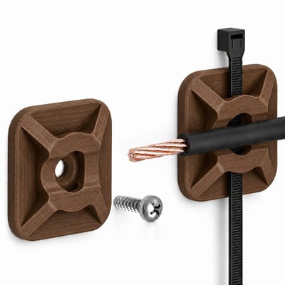 8 mm Kabel Organizer Set van 12 – Zelfklevende Kabelhouder met Tiewrap Systeem – Kabelmanagement voor Bureau en Muur – Roasted Chestnut