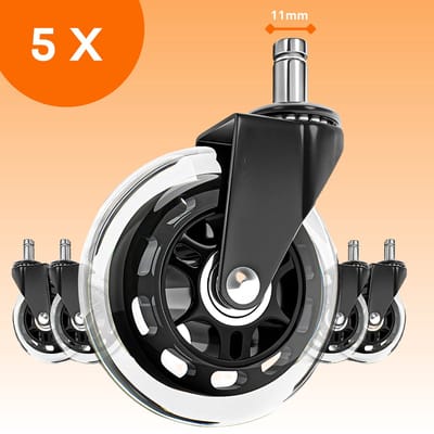 FLOOQ Bureaustoel Wielen 11mm - Zwenkwielen - Set van 5 - Transparant