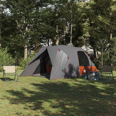 vidaXL - Dome - Tent - 4-Person - met - dak - Grijs - en - Oranje - 455 - x - 252 - x - 178 - cm