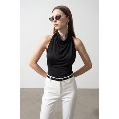 Aansluitende Mouwloze Blouse met Colharmonika