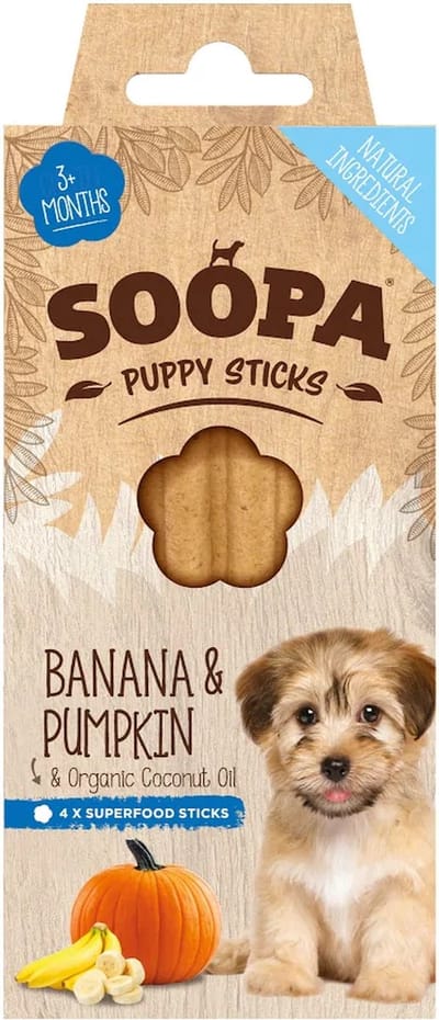 Soopa Puppy Dental Sticks - Vegan Tandverzorgingssticks voor Pups - Banaan & Pompoen - Vanaf 3 Maanden