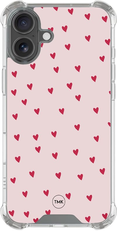 Shockproof hoesje geschikt voor Apple iPhone 17 - Cute hearts - Schokbestendig - Verhoogde randen - TPU case - Extra Sterke Back Cover - Print - Transparant, Roze