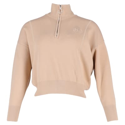 Sandro Paris geborduurde trui met halve rits in beige katoen