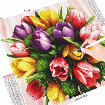Peinture de diamant 5d, peinture carrée complète de fleurs avec kits d'art de diamants 30x30CM