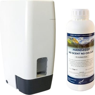 Zeepdispenser 1 liter kunststof hervulbaar + 1 liter handzeep No Scent, No Colour