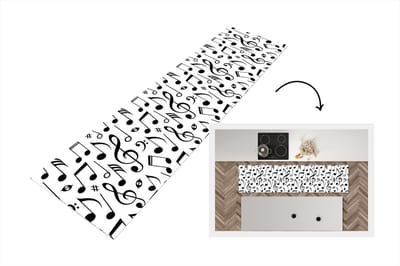 Keukenloper - Loper keuken - Muziek - Patronen - Zwart Wit - 200x50 cm - Keukenloper vinyl