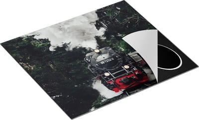 Chefcare Inductie Beschermer Locomotief in de Bossen met Stoom Wolken - 60x50 cm - Afdekplaat Inductie - Kookplaat Beschermer - Inductie Mat