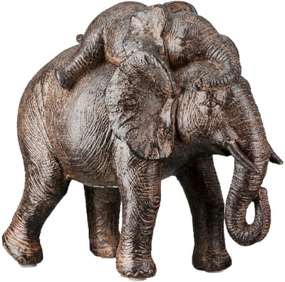 Olifant met kalfje - Resin beeld - Gedetailleerd sculptuur Dieren - 9 cm x 18 cm - Hoogte 15 cm