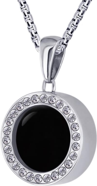 Quiges 12mm Mini Munt Hanger Zilverkleurig RVS Glans met Agaat Zwart Munt en Box Ketting Ankerketting 42-46cm