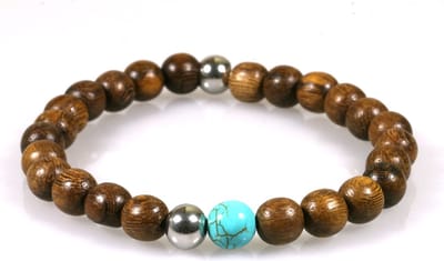 IbizaMen - Robles hout 8mm - turkoois kraal en RVS - 19cm