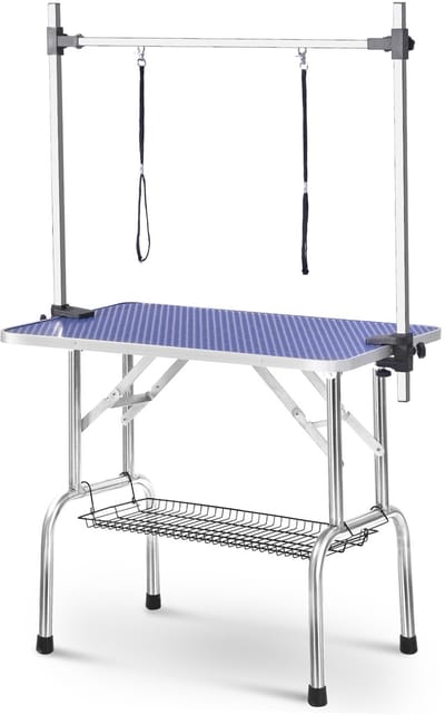 Trimtafel - lapbare - 117x61x76 cm - huisdierentafel - trimtafel voor honden - dierentafel met verstelbare steun - draagbare hondentrimtafel - antislip verzorgingstafel - hondentafel - professionele trimtafel voor thuisgebruik - blauwe