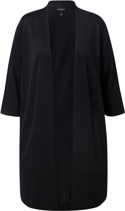 Ulla Popken - Dames - Lang vest van slinky-piqué sjaalkraag 3/4-mouwen - Zwart - Maat 42+