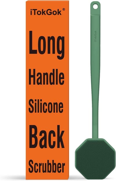 Siliconen Rugborstel met Lange Steel en Zilverionen - Ergonomisch Antislip Handvat voor Gevoelige Huid - Douche Rugscrubber voor Mannen en Vrouwen - Lang Handvat voor Rug, Neus en Schouders