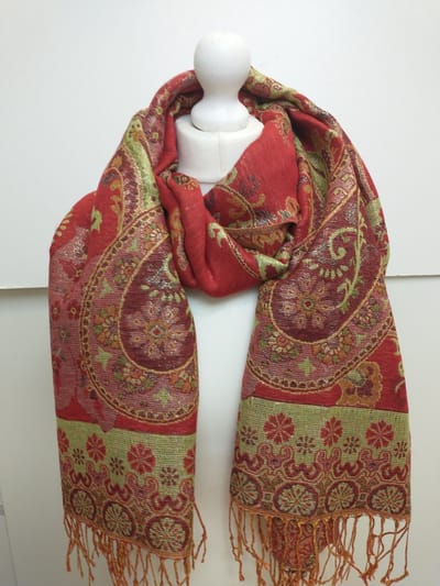 Lange dames sjaal Annemiek gebloemd motief rood geel zwart goud roze grijs