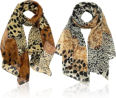 2 stuks lange sjaal voor vrouwen 160x50cm zachte luipaardprint chiffon sjaals, stijlvolle dameshalsdoeken en retro wraps voor meisjes