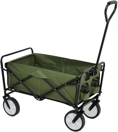 Transportwagen opvouwbaar TYRS / Groene Inklapbare Bolderwagen met Duwstang / Draagkracht 110 kg - 145 l / 50 x 59 x 88 cm