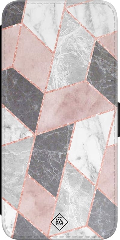 Casimoda® bookcase - Geschikt voor Samsung Galaxy S23 - Hoesje met pasjeshouder - Stone grid marmer / Abstract marble - Roze - Kunstleer