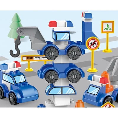 Blocs de construction à déformation de grosses particules, puzzle assemblé compatible 4 en 1, voiture de police, robot, jouet pour garçon color box blue
