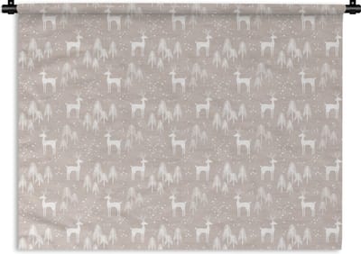 Wandkleed - Wanddoek - Patronen - Hert - Wit - Beige - 120x90 cm - Wandtapijt