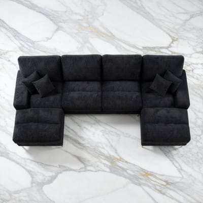 Grote Luxe U-vormige Hoekbank 4-Zits met Dubbele Verstelbare Zittingen | Comfortabele Chenille Woonkamerbank | Modern Design voor Woonkamer, Appartement of Villa – House&Garden