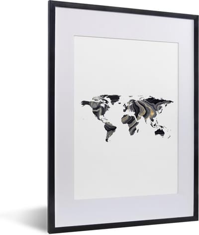 Poster in lijst - Fotolijst 30x40 cm - Posters - Wereldkaart - Verf - Goud - Posterlijst zwart - Decoratie - Wanddecoratie woonkamer - Muurdecoratie slaapkamer