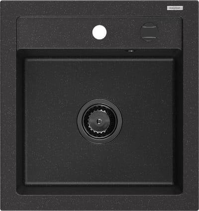 Mexen Vito granieten gootsteen 1-komori 520 x 490 , zwart/zilver metallic, zwarte sifon - 6503521000-73-B