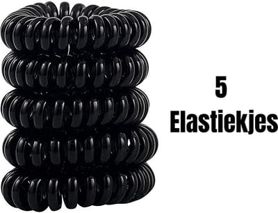 5 Haarelastiekjes - Zonder metaal - Anti beschadiging - Zwart