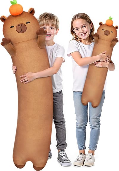 Capybara pluche 5 maten, 120% extra vulling, enorm pluche lichaamskussen voor kinderen, Kawaii schattig capibara, groot lang lichaamskussen, katten, pluche cadeau voor meisjes, 110 cm
