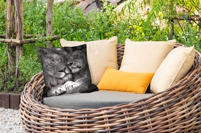 Tuinkussen - Leeuwen - Dieren - Zwart - Wit - Leeuw - 40x40 cm - Weerbestendig