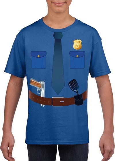 Politie agent uniform kostuum - blauw - shirt - voor kinderen - Hulpdiensten verkleedkleding 110/116