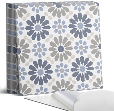 Coloray Plaktegels - Bloemmotief in symmetrie Portugese Tegels - 30 cm x 30 cm - Blauw Plaktegels - 9 stuks - Vierkant PVC Tegels - Plaktegels Keuken - Zelfklevende Vloertegels - Vinyltegels Vloer Zelfklevend - Zelfklevende Tegels