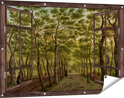 Gards Tuinposter Doorkijk Het Herepad in het Haagse Bos - Paulus Constantijn la Fargue - 120x80 cm - Tuindoek - Tuindecoratie - Wanddecoratie buiten - Tuinschilderij