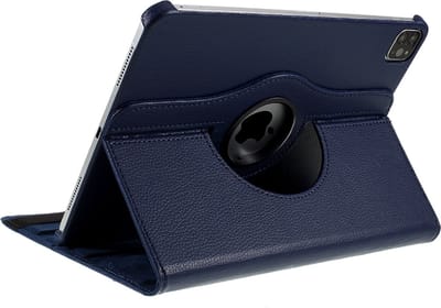 Peachy Lederen Litchi Grain geschikt voor iPad Pro 12.9-inch (2018 2020 2021 2022) Hoes Draaibare Case met Cover - Blauw