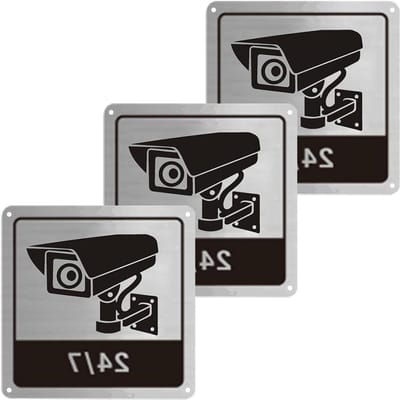 Videobewakingsbord 15 x 15 cm - Set van 3 met Zelfklevende Achterkant en Voorgeboorde Bevestigingsgaten