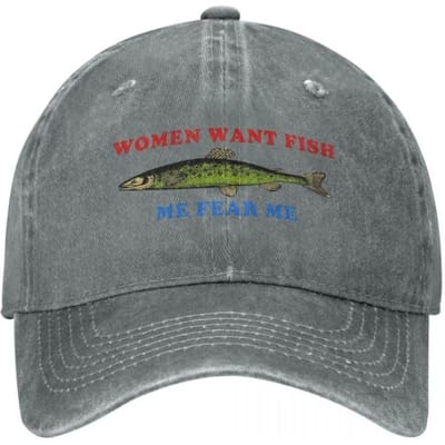 Vrouwen Willen Vis Mij Vrees Mij Baseballpet Spullen Vintage Verweerd Gewassen Grappig Logo Papa Hoed Casquette Unisex Stijl Buiten Reizen Adjustable gray