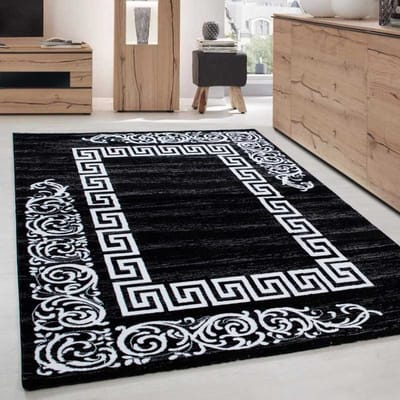 Modern design vloerkleed voor de woonkamer, elegant Miami 6620 Zwart-Wit 80x300 cm