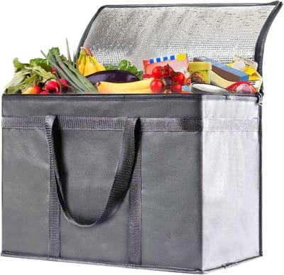 Grote 30L Koeltas voor Thermo Voedselbezorging, Geïsoleerde Picknick Lunchtas en Vouwbare Koelbox (Grijs)