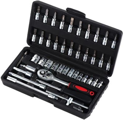 Dailygoody - Dopsleutelset - 46 stuks - Hoogwaardige kwaliteit - Zwart - Flexibele verlengstangen - Ideaal voor auto en fiets reparatie - Chroom-vanad