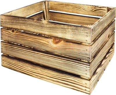 Houten Kisten - Opbergkisten Rekkisten - Opbergen Organiseren - Gevlamd Massief Hout - 50x40x30 cm - Natuurlijk Gevlamd