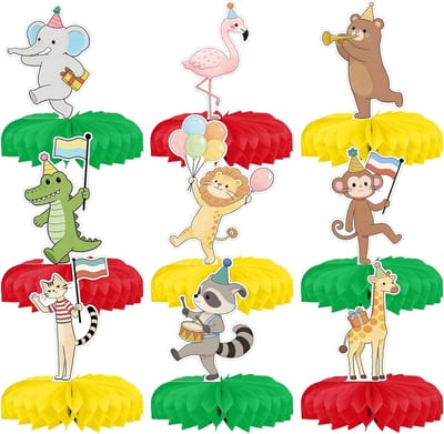 Honingraat Decoraties - Feestdecoraties Dieren - Jungle Themafeest - Set van 9 Stuks - 15 x 18 cm - Multicolor