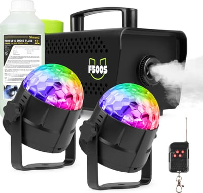 Fuzzix Partyset met F500 rookmachine - 1L rookvloeistof - 2x Tornado Discolamp
