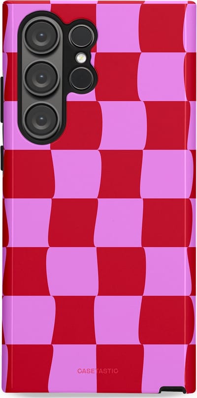 Casetastic hoesje geschikt voor Samsung Galaxy S23 Ultra - Dubbellaagse bescherming - Dansend Ruitje - Fashion Case - Rood Lavendel Roze