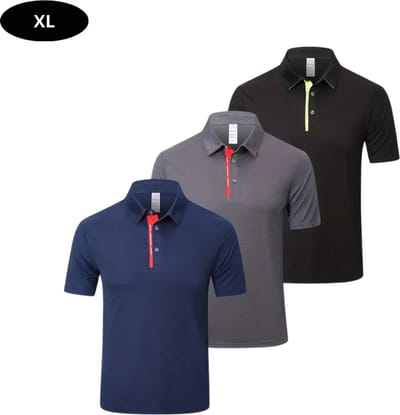 Livano Golf Shirt Heren - T-shirt - Golfkleding - Golfen - Golf Accessoires - Polo Shirt - Zwart + Grijs + Blauw - Maat XL