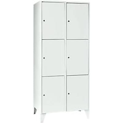 Vakkenkast 400 mm, 2 compartimenten, 6 vakken, veiligheidscilinderslot, poot, lichtgrijs