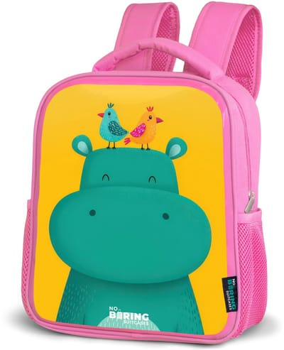 NoBoringSuitcases.com® - Rugzak roze - Schooltas meisjes - Nijlpaard - Vogels - Geel - Kinder rugtas meisje - Boekentas kind - Kinderrugzak voor school - Schoolrugzak