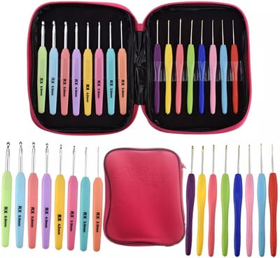 Etui luxe haaknaalden "Multiplaza" 16 delig  ergonomische haaknaalden - hobby - creatief - knutselen - volwassenen - kinderen - opbergtas - soft-grip - haken