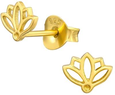 Joy|S - Zilveren lotus bloem oorbellen - 6 x 5 mm - oorknopjes - gold plated