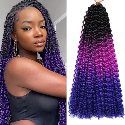 7 Packs Passion Twist Haar 18 inch Water Wave Gehaakte Hair Extensions Passion Twist Gehaakt Haar Passion Twists Vlechten Haar Bohemian Vlechten Synthetisch Haar(45.72cm,Black-Purple-Blue)