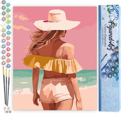 Figured'Art Schilderen op Nummer Volwassenen canvas Schoonheid aan zee- Handwerk acrylverf Kit DIY Compleet - 40x50cm zonder frame