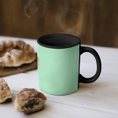 Magische Mok - Foto op Warmte Mokken - Koffiemok - Koptelefoon - Oranje - Snoer - Minimalistisch - Magic Mok - Beker - 350 ML - Theemok
